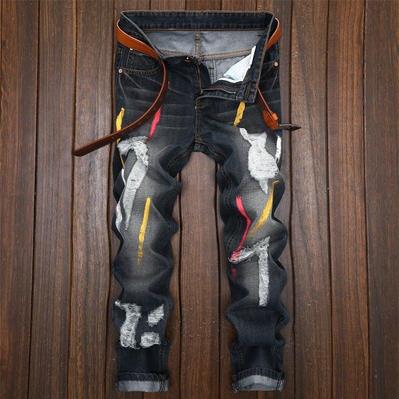 Men's Ripped Painted Denim Pants,Slim Jeans – Tradewind Stores LTD